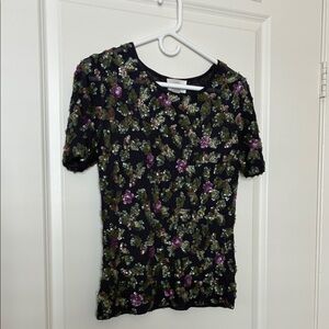 Vintage Oscar De La Renta Purple Green Mesh Sequin Top